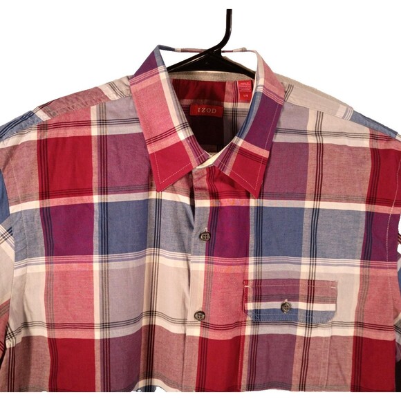 Izod Men's Long Sleeve Button Up Cotton Twill Plaid Shirt Size L Preppy  NWT - Picture 2 of 15